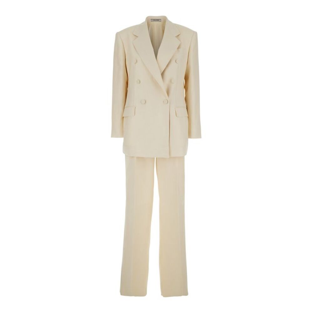 Tagliatore Women White Linen Double-Breasted Suit For Women